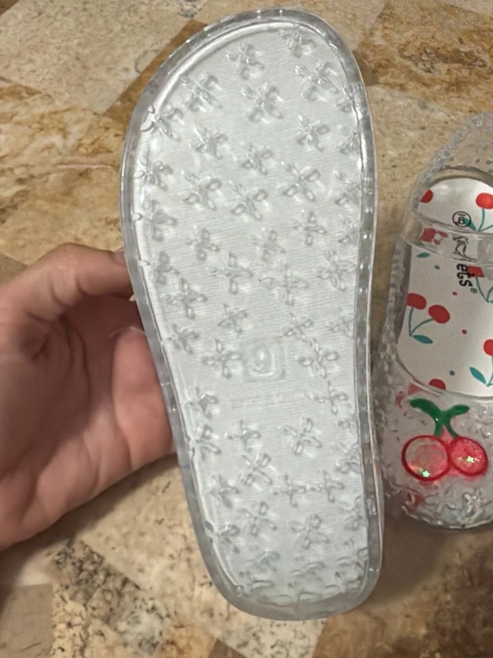 Kids Clear Jelly Shoes with Red Cherry Accent